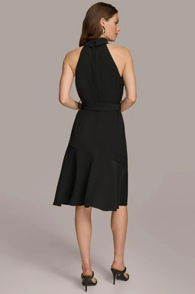 Women HALTER NECK A LINE DRESS WITH BELT Black Donna Karan New York Dresses And Jumpsuits