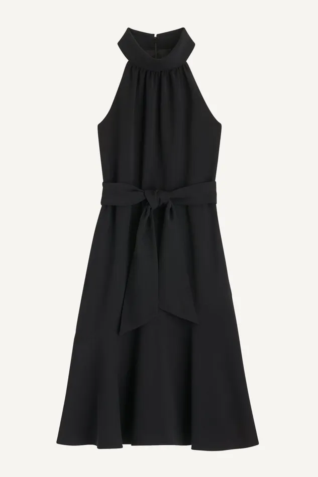 Women HALTER NECK A LINE DRESS WITH BELT Black Donna Karan New York Dresses And Jumpsuits