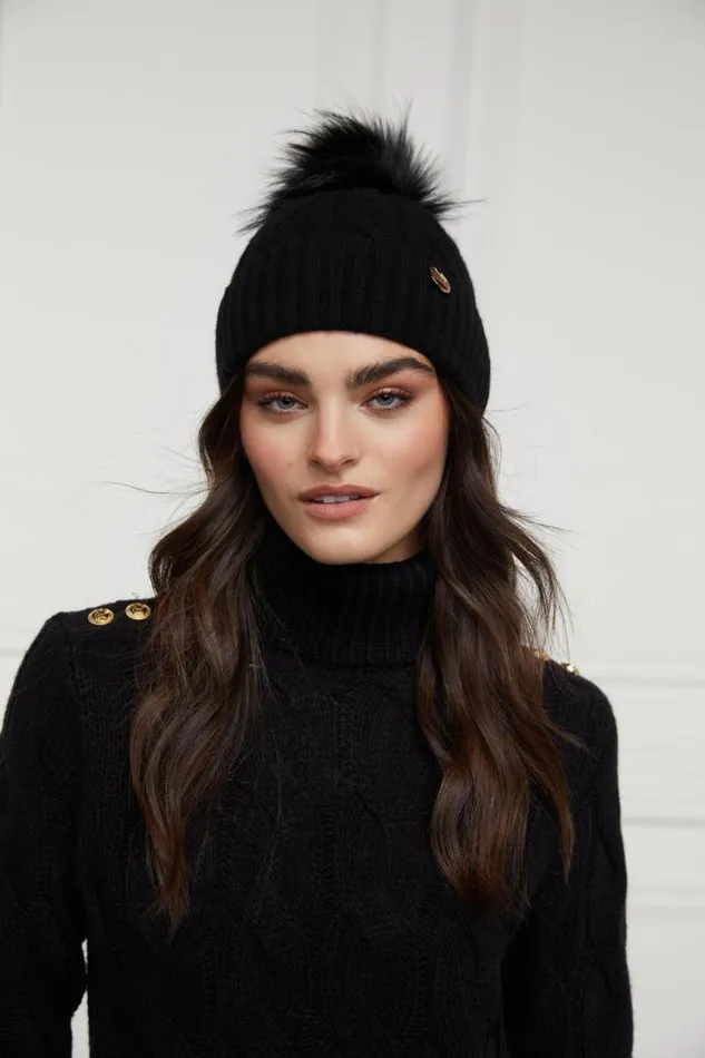 Women Hats and Headbands Holland Cooper Rib Bobble Hat Black