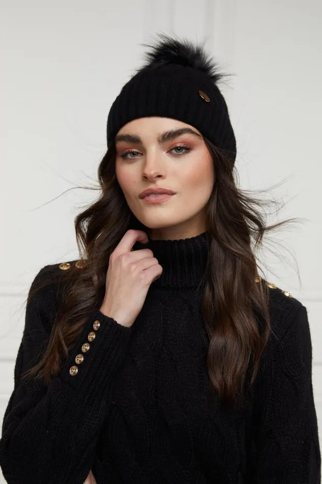 Women Hats and Headbands Holland Cooper Rib Bobble Hat Black
