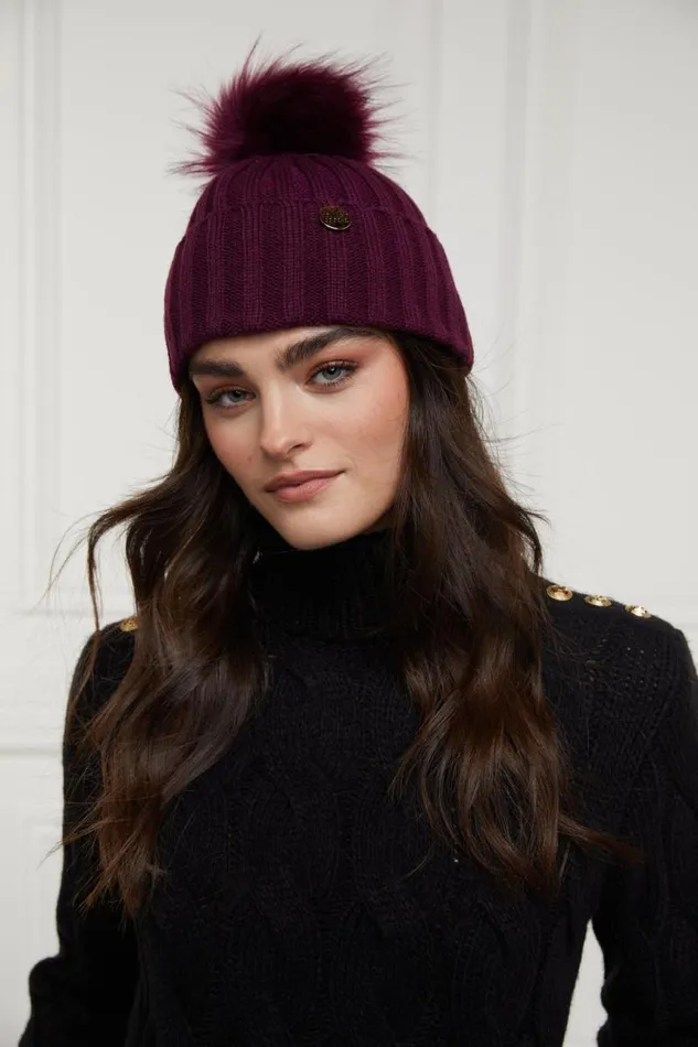Women Hats and Headbands Holland Cooper Rib Bobble Hat Mulberry