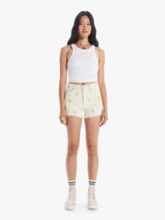 Women High Rise Mother Denim The Tomcat Kick Fray Short Natural