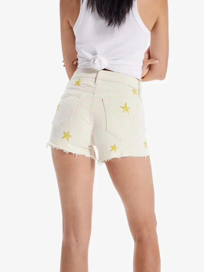Women High Rise Mother Denim The Tomcat Kick Fray Short Natural