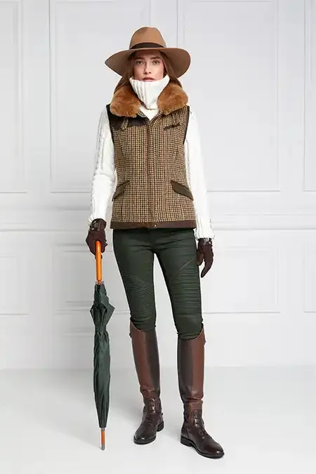 Women In Stock Tailoring Holland Cooper Aviator Gilet Hailes Green Tweed