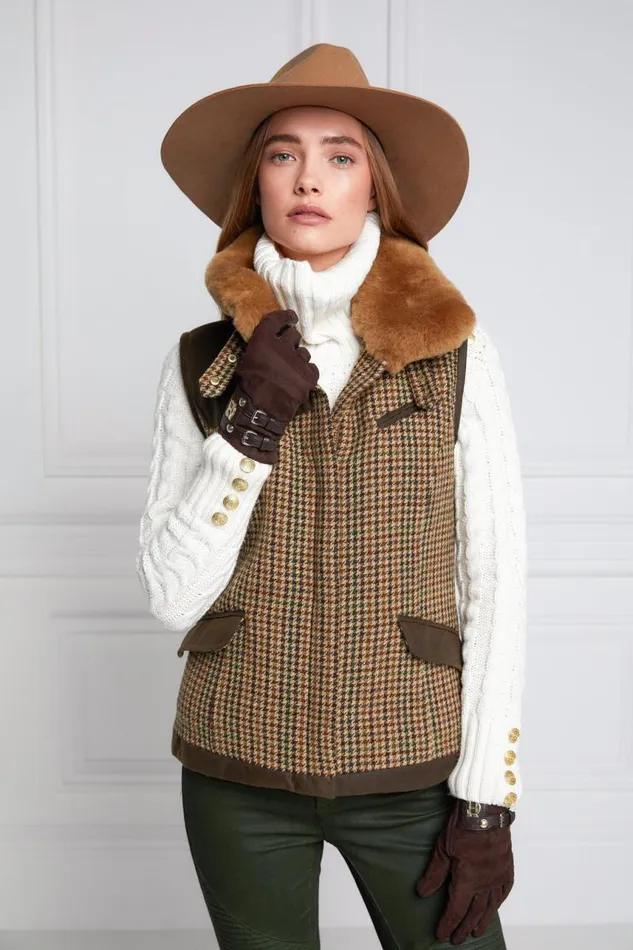 Women In Stock Tailoring Holland Cooper Aviator Gilet Hailes Green Tweed