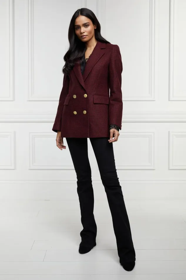 Women In Stock Tailoring Holland Cooper Double Breasted Blazer Deep Red Houndstooth