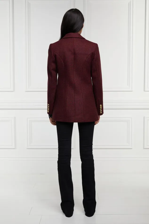 Women In Stock Tailoring Holland Cooper Double Breasted Blazer Deep Red Houndstooth