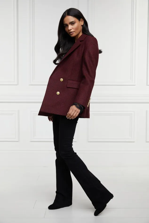 Women In Stock Tailoring Holland Cooper Double Breasted Blazer Deep Red Houndstooth