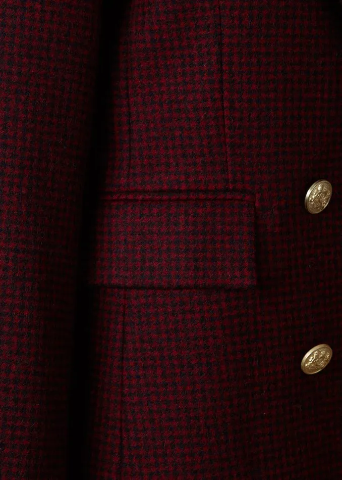 Women In Stock Tailoring Holland Cooper Double Breasted Blazer Deep Red Houndstooth