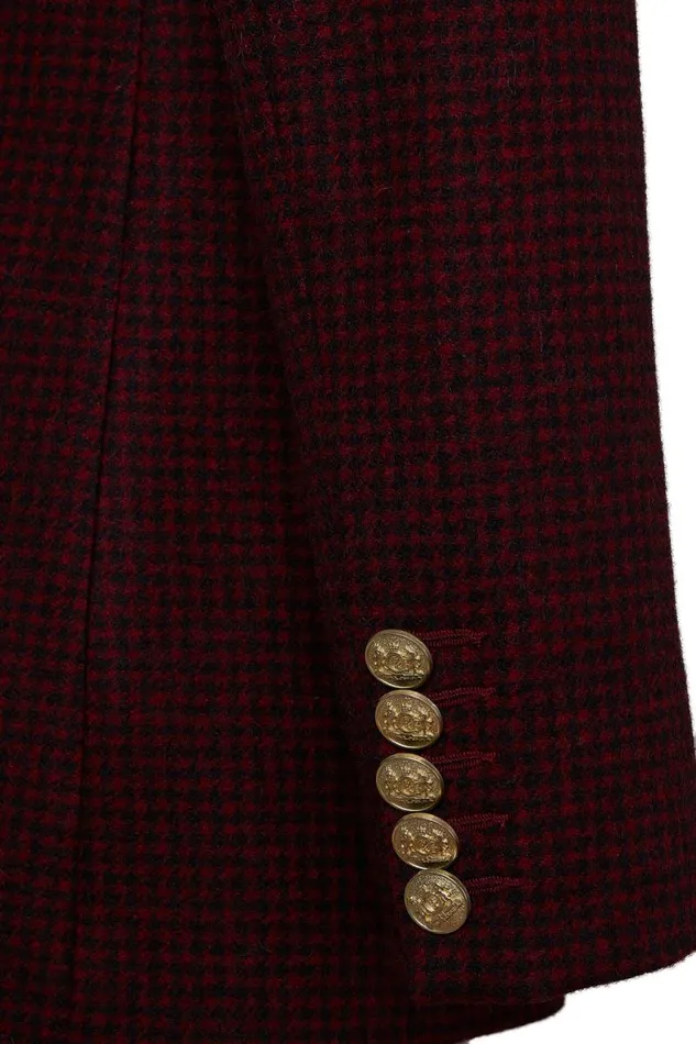 Women In Stock Tailoring Holland Cooper Double Breasted Blazer Deep Red Houndstooth