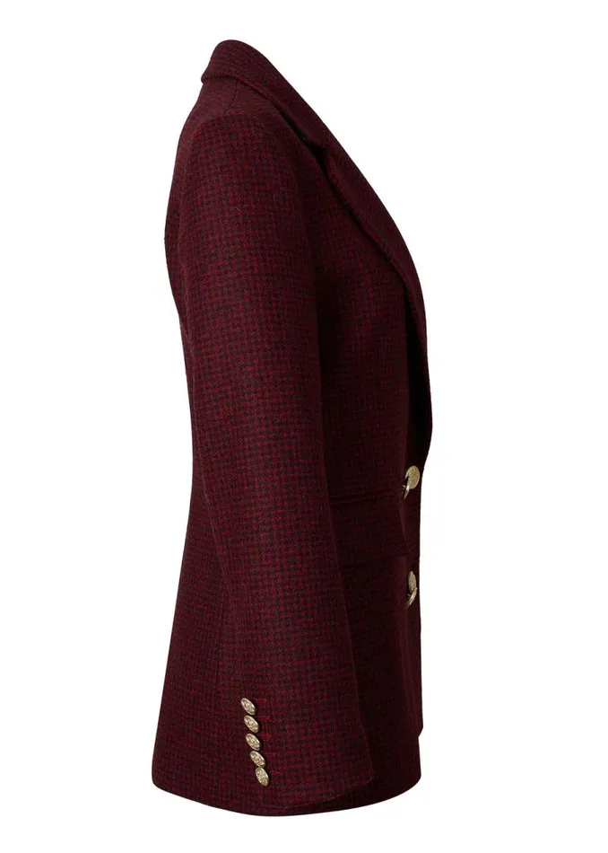 Women In Stock Tailoring Holland Cooper Double Breasted Blazer Deep Red Houndstooth
