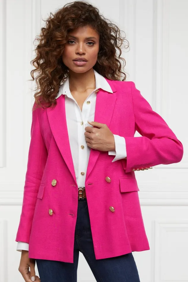 Women In Stock Tailoring Holland Cooper Double Breasted Blazer Hot Pink Linen