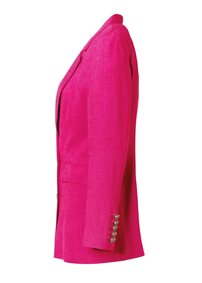 Women In Stock Tailoring Holland Cooper Double Breasted Blazer Hot Pink Linen