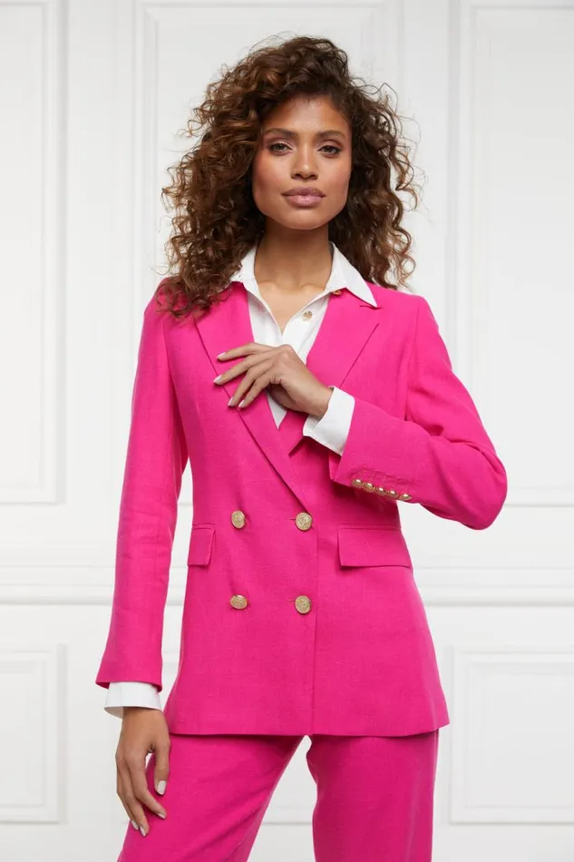 Women In Stock Tailoring Holland Cooper Double Breasted Blazer Hot Pink Linen