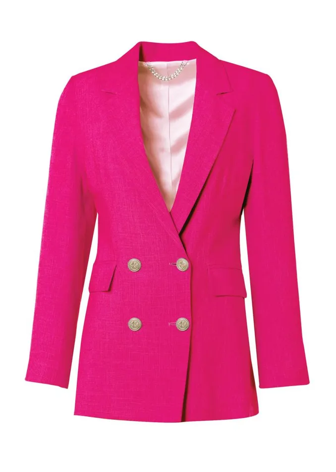 Women In Stock Tailoring Holland Cooper Double Breasted Blazer Hot Pink Linen