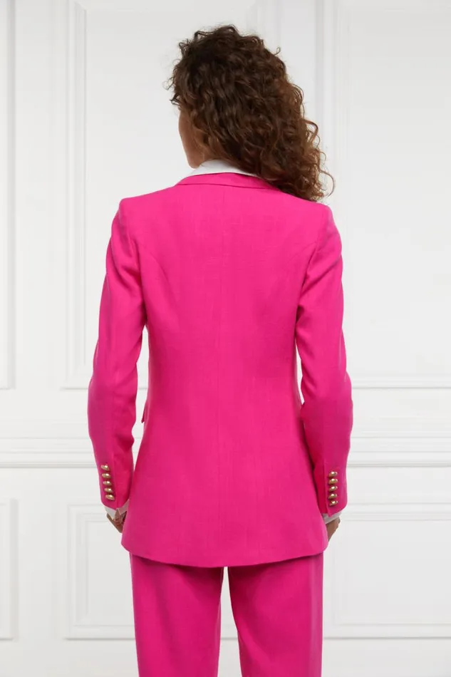 Women In Stock Tailoring Holland Cooper Double Breasted Blazer Hot Pink Linen