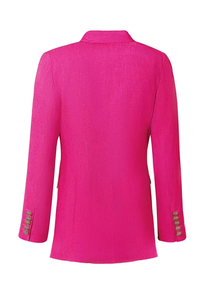 Women In Stock Tailoring Holland Cooper Double Breasted Blazer Hot Pink Linen