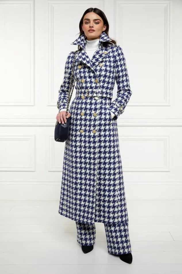 Women In Stock Tailoring Holland Cooper Full Length Marlborough Trench Coat Large Scale Navy Houndstooth Women In Stock Tailoring Holland Cooper Full Length Marlborough Trench Coat Large Scale Navy Houndstooth