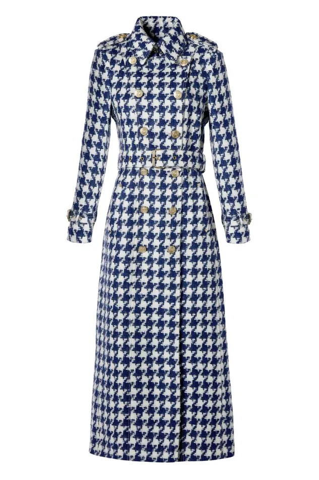 Women In Stock Tailoring Holland Cooper Full Length Marlborough Trench Coat Large Scale Navy Houndstooth