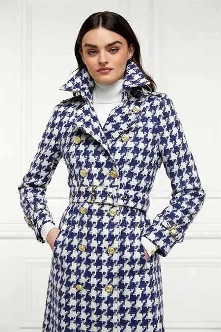 Women In Stock Tailoring Holland Cooper Full Length Marlborough Trench Coat Large Scale Navy Houndstooth