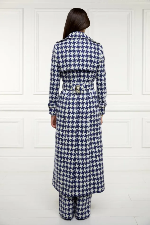 Women In Stock Tailoring Holland Cooper Full Length Marlborough Trench Coat Large Scale Navy Houndstooth