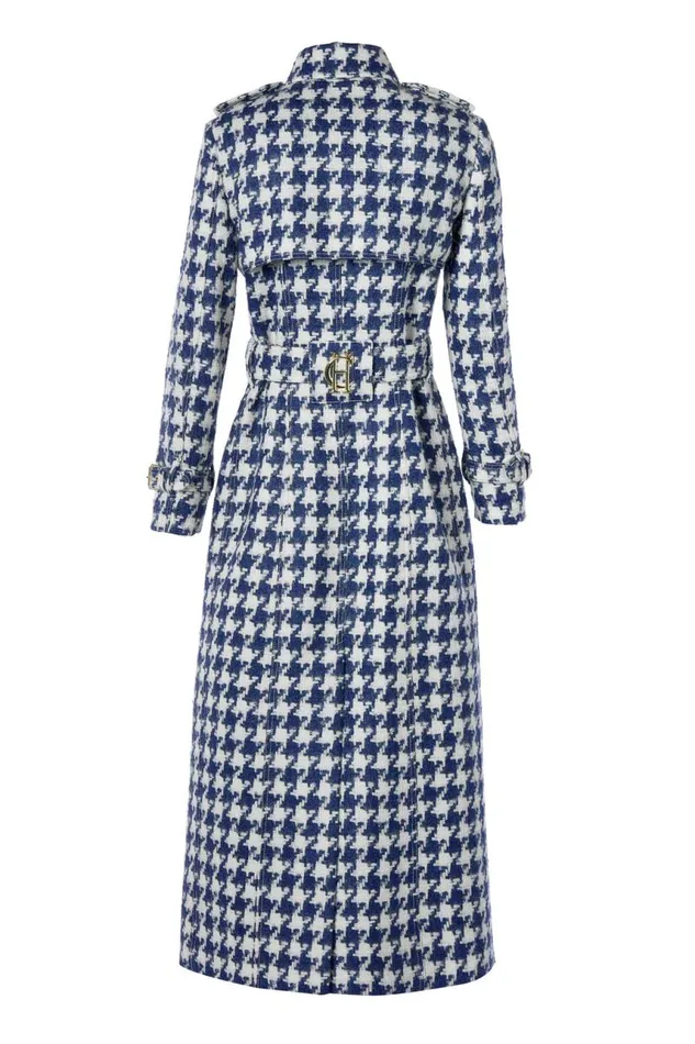 Women In Stock Tailoring Holland Cooper Full Length Marlborough Trench Coat Large Scale Navy Houndstooth