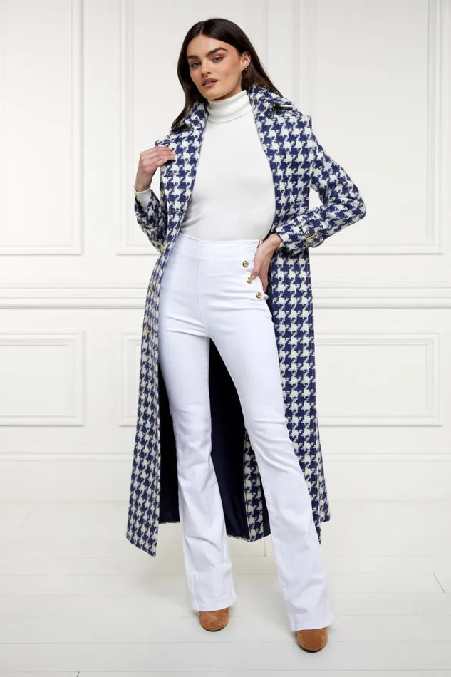 Women In Stock Tailoring Holland Cooper Full Length Marlborough Trench Coat Large Scale Navy Houndstooth