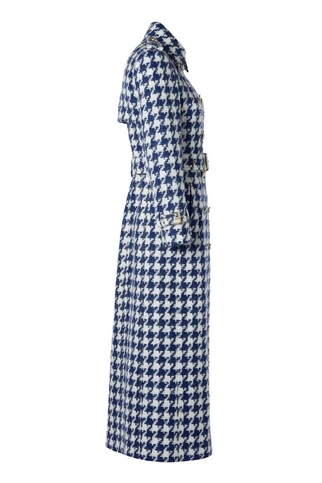Women In Stock Tailoring Holland Cooper Full Length Marlborough Trench Coat Large Scale Navy Houndstooth