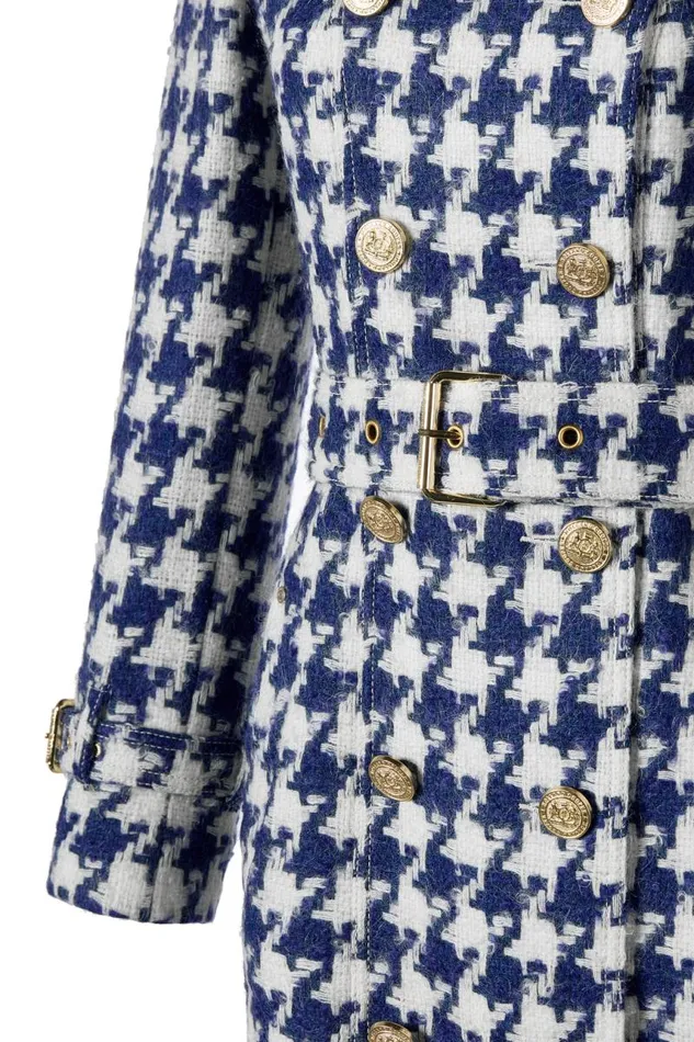 Women In Stock Tailoring Holland Cooper Full Length Marlborough Trench Coat Large Scale Navy Houndstooth