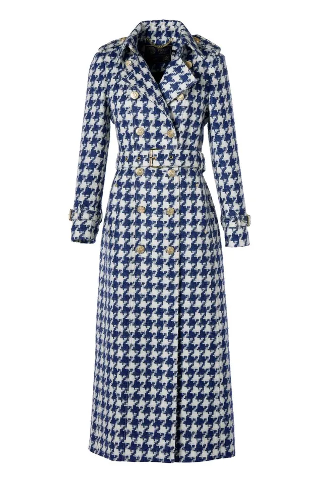 Women In Stock Tailoring Holland Cooper Full Length Marlborough Trench Coat Large Scale Navy Houndstooth