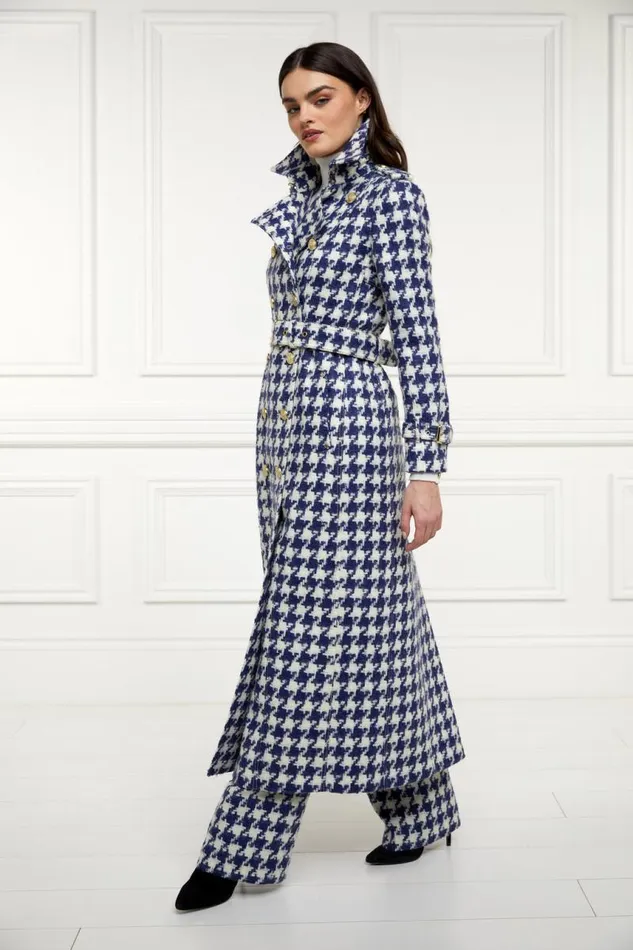 Women In Stock Tailoring Holland Cooper Full Length Marlborough Trench Coat Large Scale Navy Houndstooth