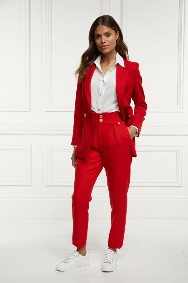 Women In Stock Tailoring Holland Cooper High Waisted Peg Trouser Red Barathea