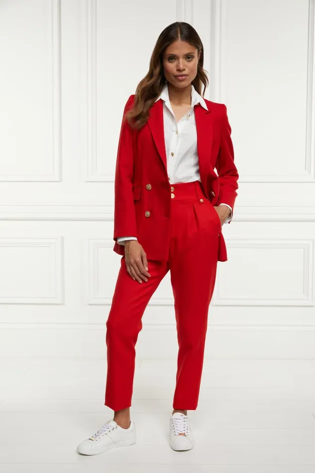 Women In Stock Tailoring Holland Cooper High Waisted Peg Trouser Red Barathea