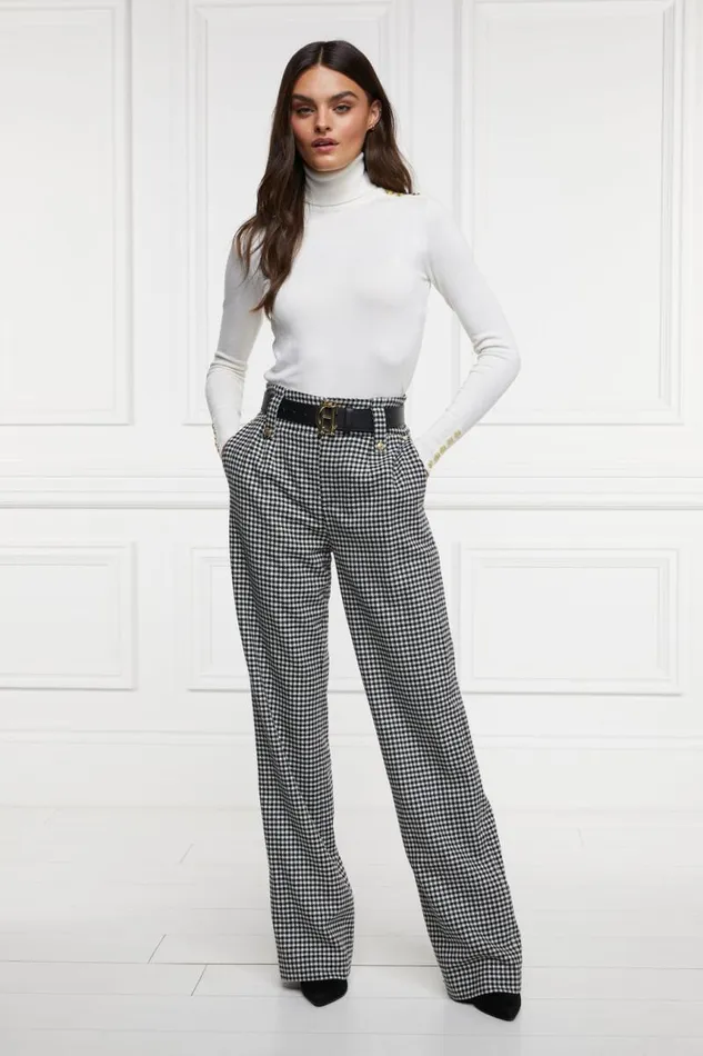 Women In Stock Tailoring Holland Cooper High Waisted Straight Trouser Black and White Puppy Tooth