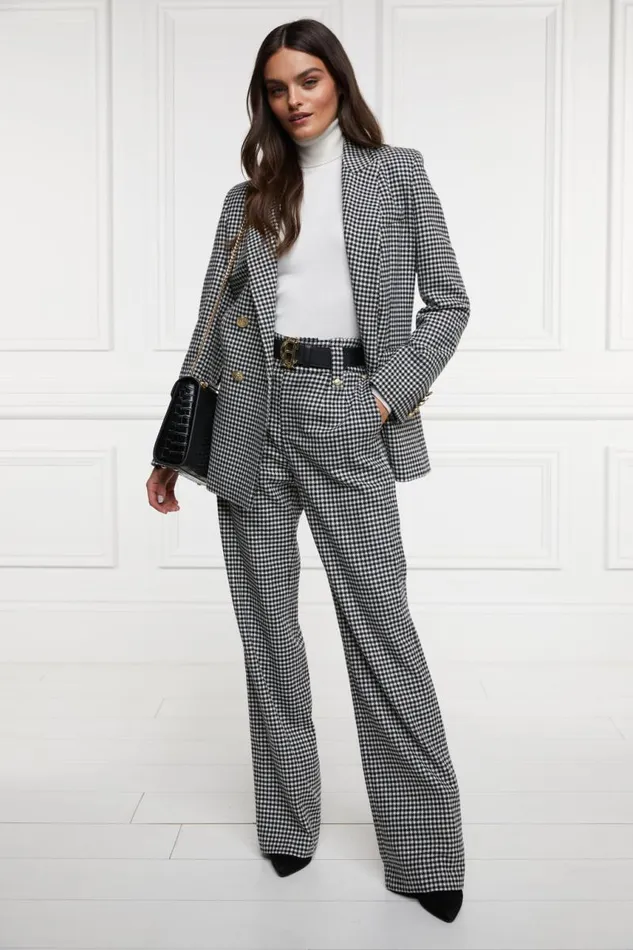 Women In Stock Tailoring Holland Cooper High Waisted Straight Trouser Black and White Puppy Tooth Women In Stock Tailoring Holland Cooper High Waisted Straight Trouser Black and White Puppy Tooth