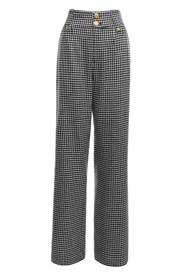 Women In Stock Tailoring Holland Cooper High Waisted Straight Trouser Black and White Puppy Tooth Women In Stock Tailoring Holland Cooper High Waisted Straight Trouser Black and White Puppy Tooth