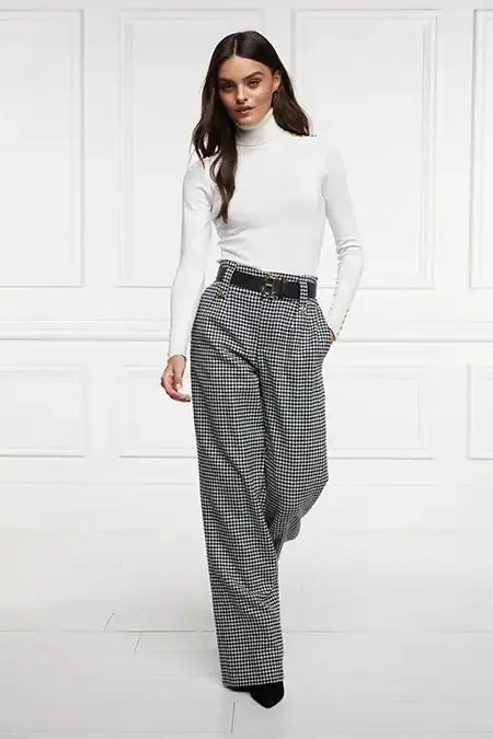 Women In Stock Tailoring Holland Cooper High Waisted Straight Trouser Black and White Puppy Tooth Women In Stock Tailoring Holland Cooper High Waisted Straight Trouser Black and White Puppy Tooth