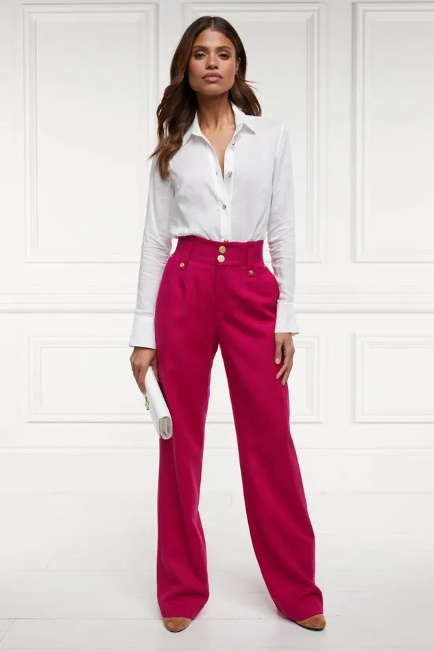 Women In Stock Tailoring Holland Cooper High Waisted Straight Trouser Hot Pink Barathea Women In Stock Tailoring Holland Cooper High Waisted Straight Trouser Hot Pink Barathea