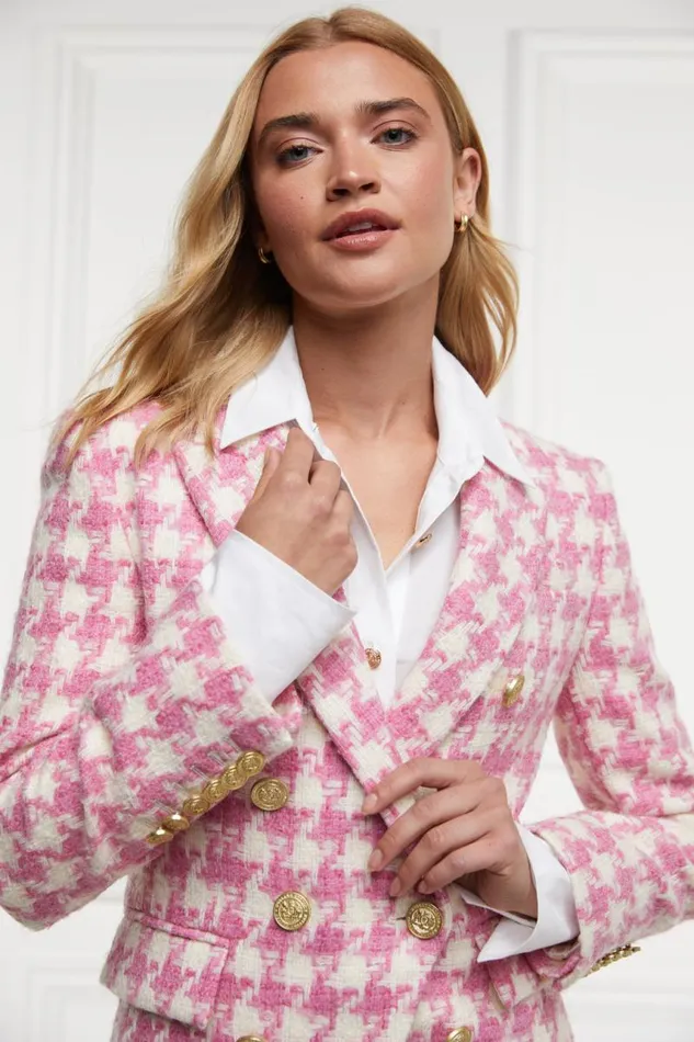 Women In Stock Tailoring Holland Cooper Knightsbridge Blazer Pink Large Scale Houndstooth