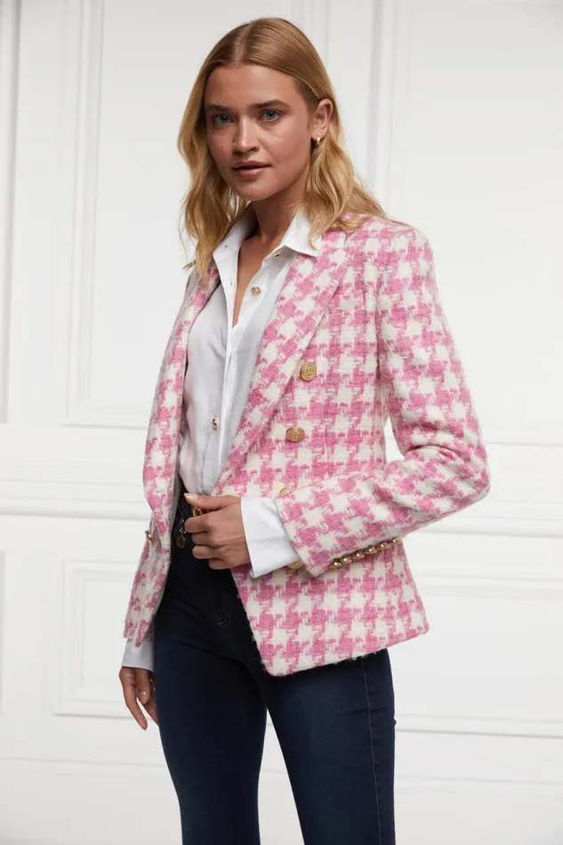 Women In Stock Tailoring Holland Cooper Knightsbridge Blazer Pink Large Scale Houndstooth