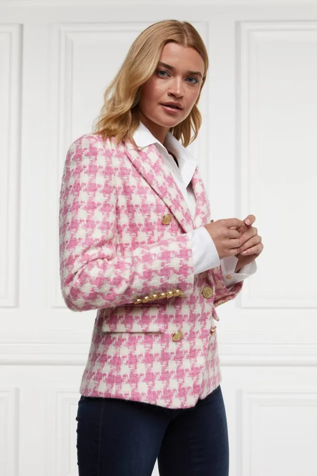 Women In Stock Tailoring Holland Cooper Knightsbridge Blazer Pink Large Scale Houndstooth