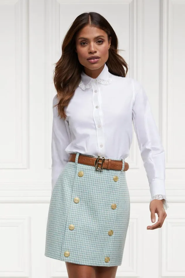 Women In Stock Tailoring Holland Cooper Knightsbridge Skirt Teal Houndstooth