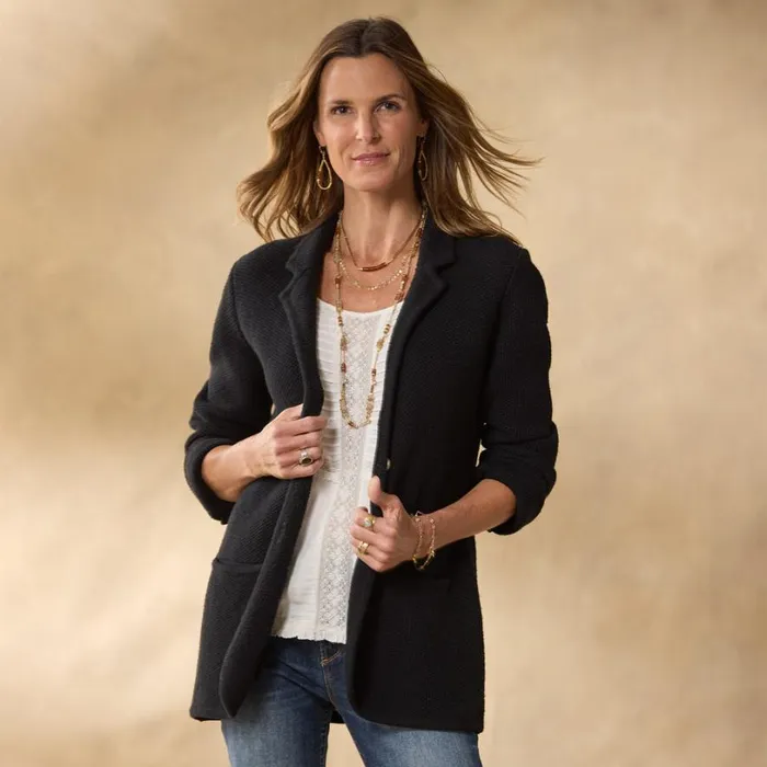 Women Ivy League Sweater Blazer Onyx Sundance Catalog Sweaters