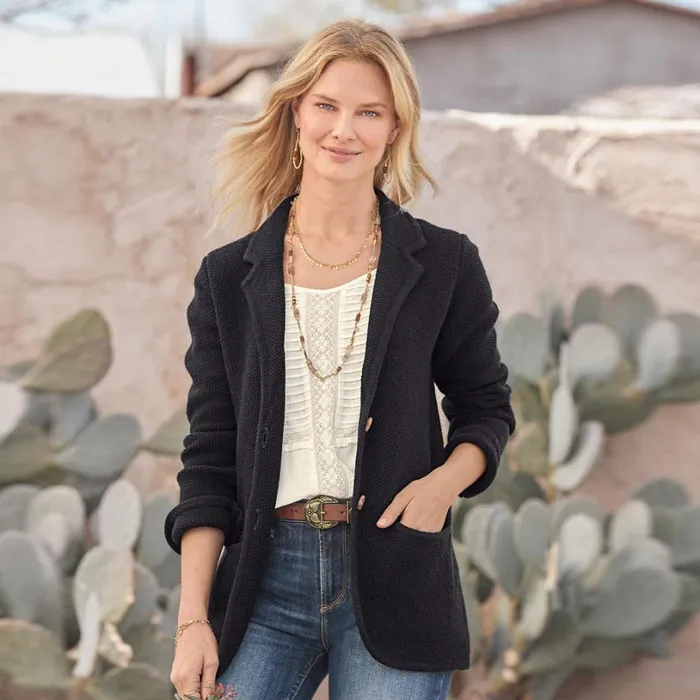 Women Ivy League Sweater Blazer Onyx Sundance Catalog Sweaters