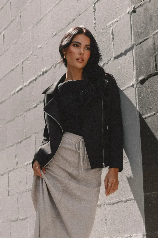 Women Jackets and Coats Petal and Pup Spencer Faux Suede Moto Jacket Black