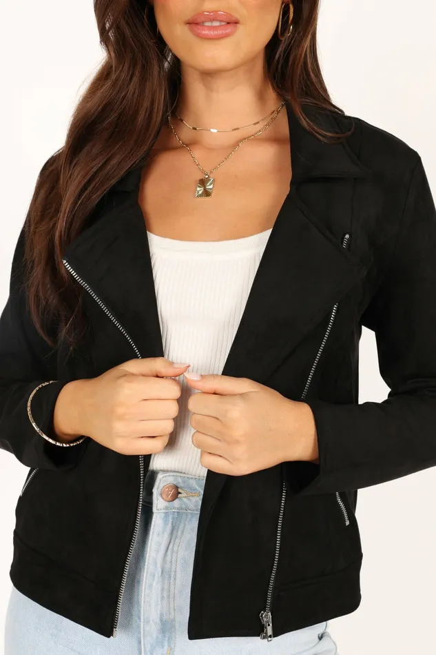 Women Jackets and Coats Petal and Pup Spencer Faux Suede Moto Jacket Black