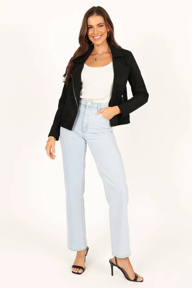Women Jackets and Coats Petal and Pup Spencer Faux Suede Moto Jacket Black