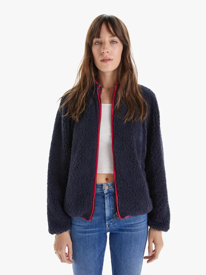 Women Jackets Mother Denim The Funnel Neck Zip Jacket Navy