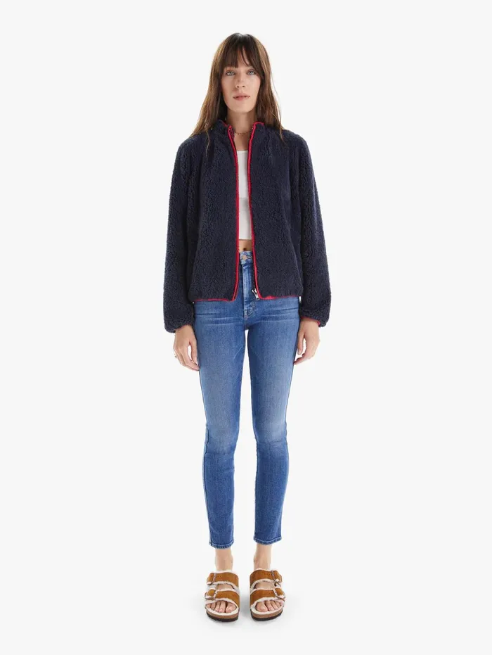 Women Jackets Mother Denim The Funnel Neck Zip Jacket Navy