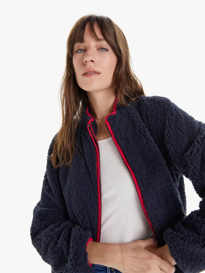 Women Jackets Mother Denim The Funnel Neck Zip Jacket Navy